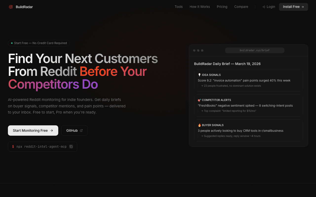 BuildRadar homepage
